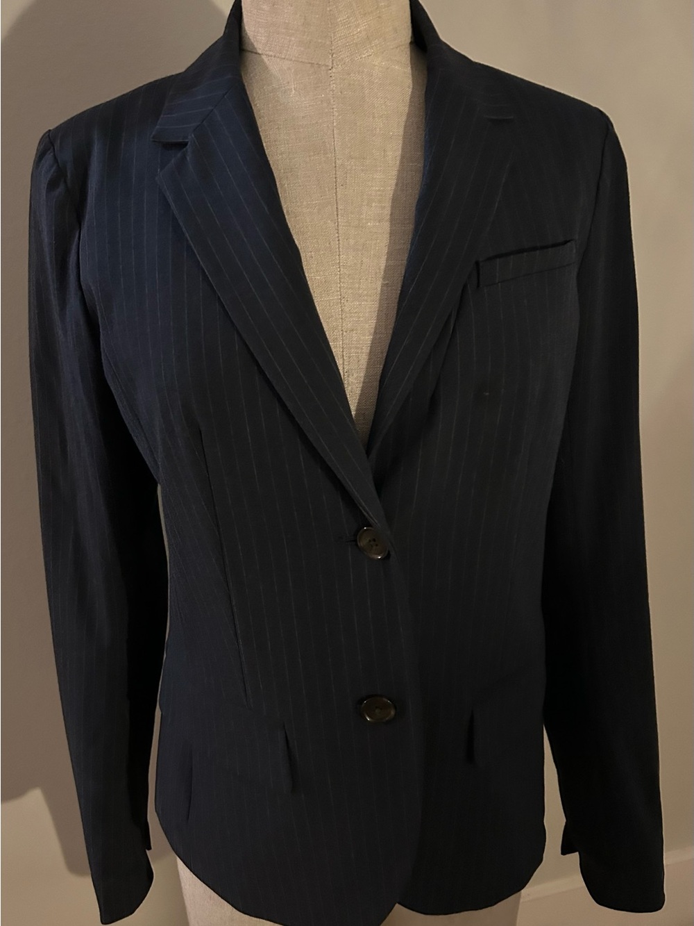 Classic Women's Navy Pinstripe Blazer